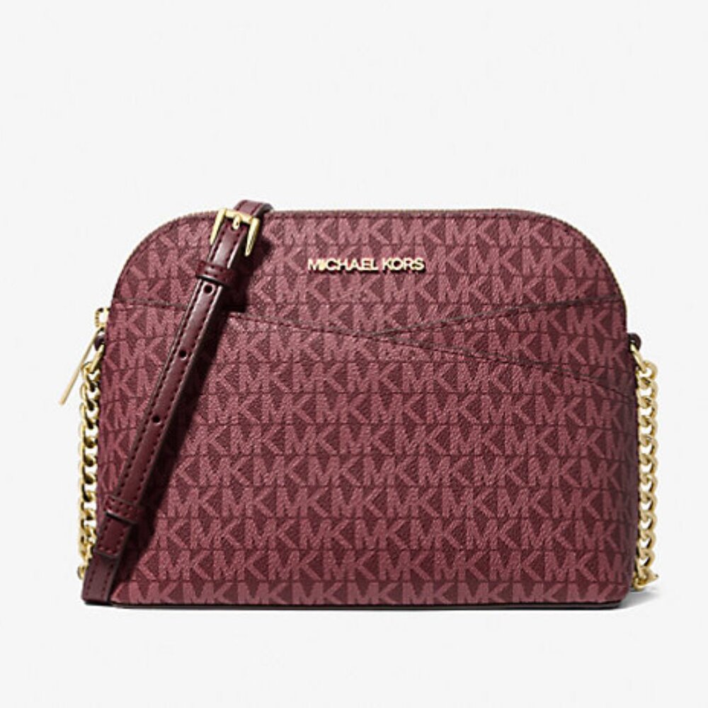 New Michael Kors Jet Set Travel Medium Logo Dome Crossbody Bag Oxblood